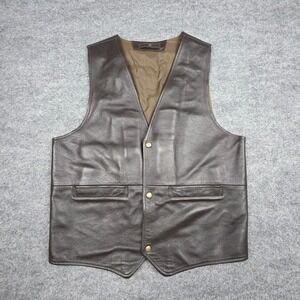 Coronado Leather Vest Men's 42 Black Snap Pockets Conceal Carry Lined